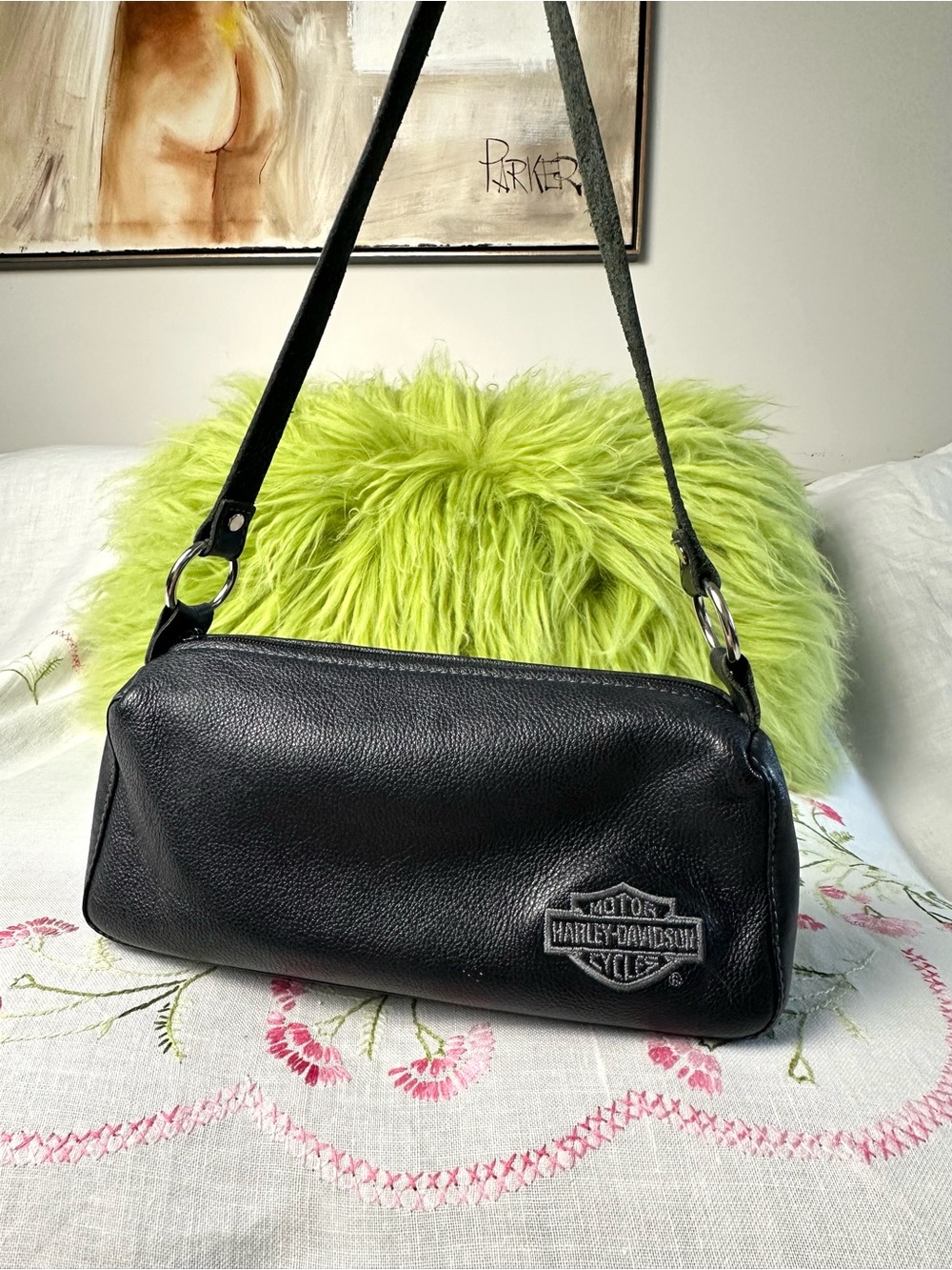 Harley-Davidson Black Leather Shoulder Bag Biker Purse